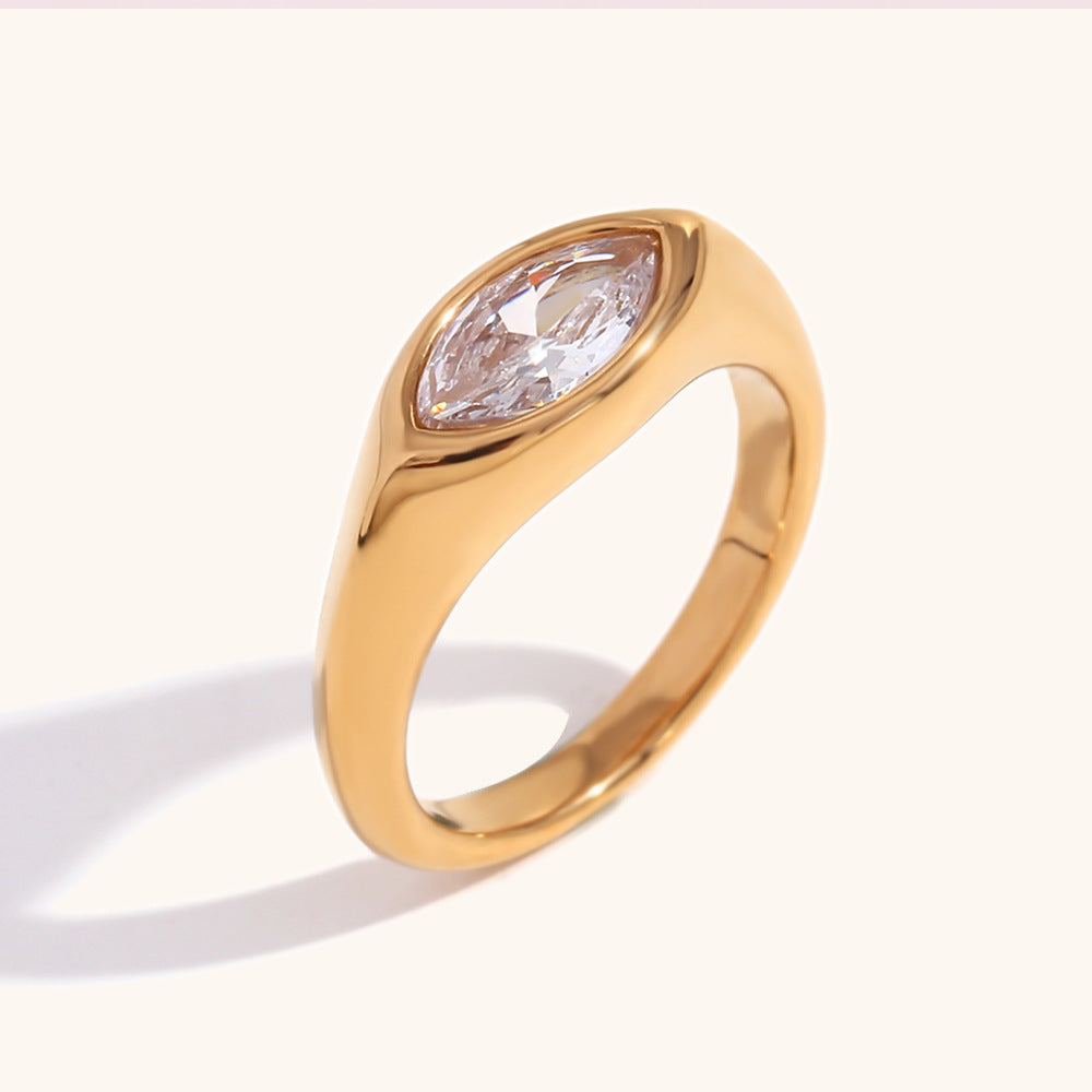 Stainless Steel Marquise Gemstone Signet Ring Gold