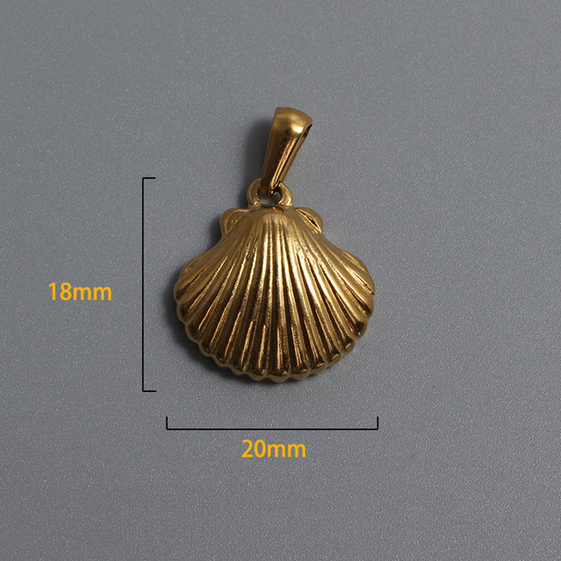 Stainless Steel Shell and Nautilus Charm Gold