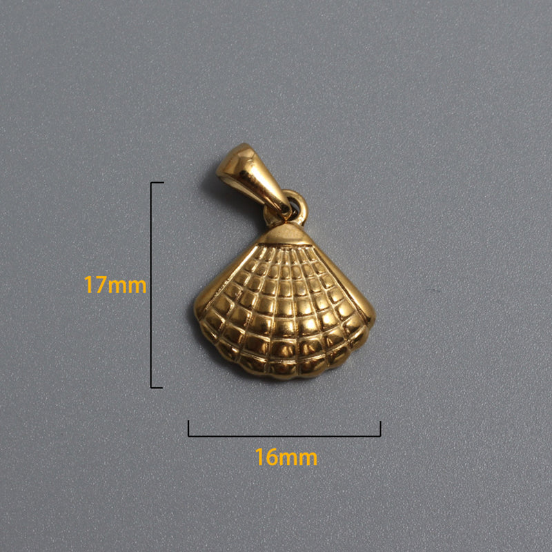 Stainless Steel Shell and Nautilus Charm Gold