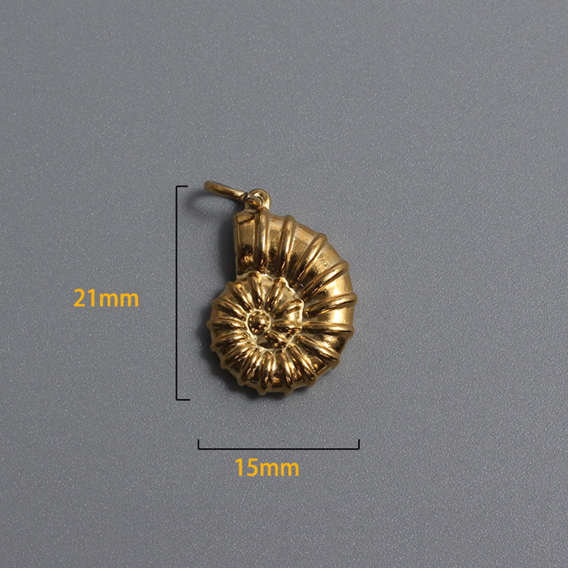 Stainless Steel Shell and Nautilus Charm Gold