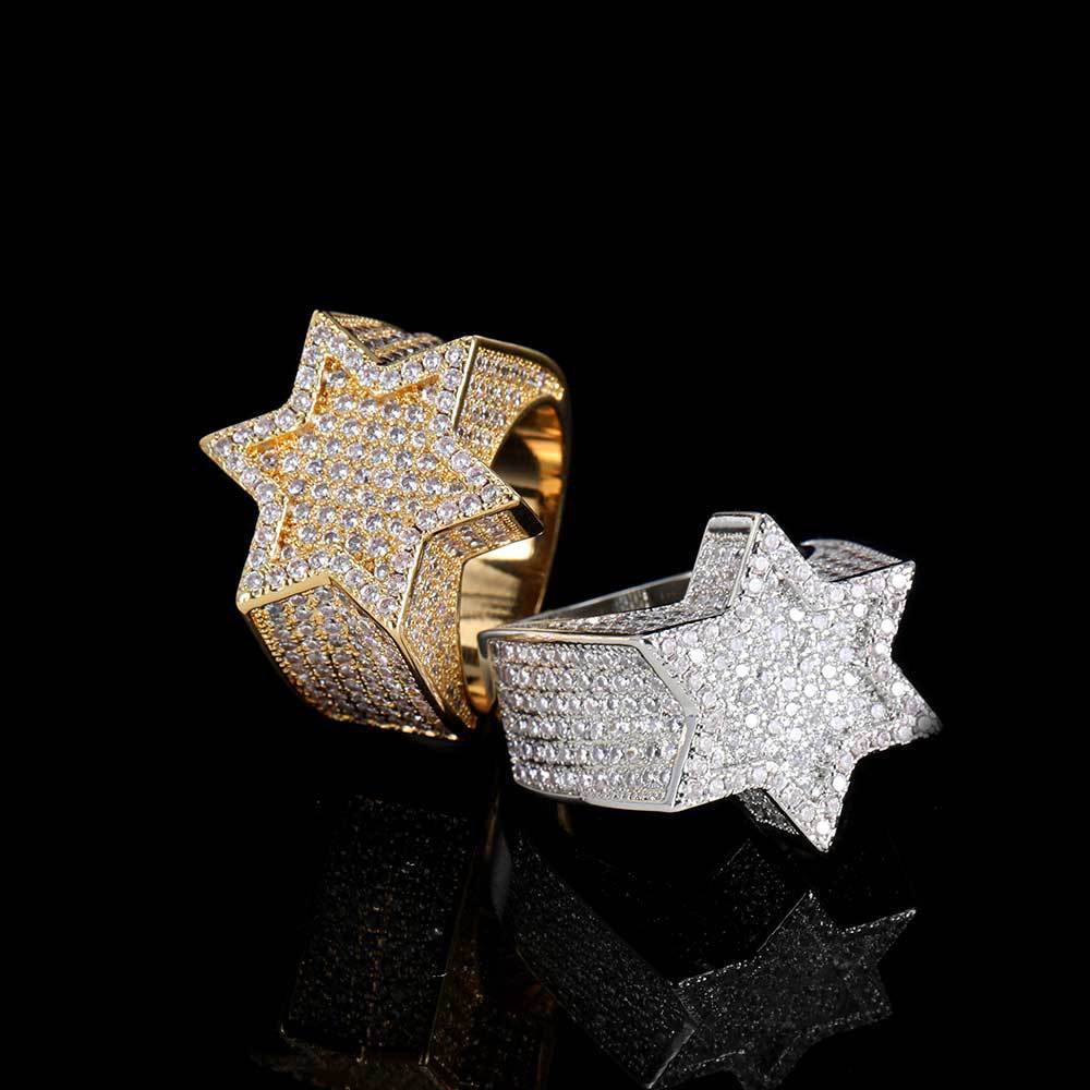 Iced out star ring gold plated