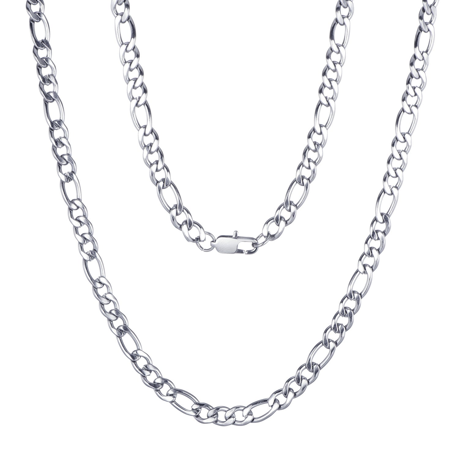 Stainless Steel Figaro Link Chain Necklace Silver 6mm