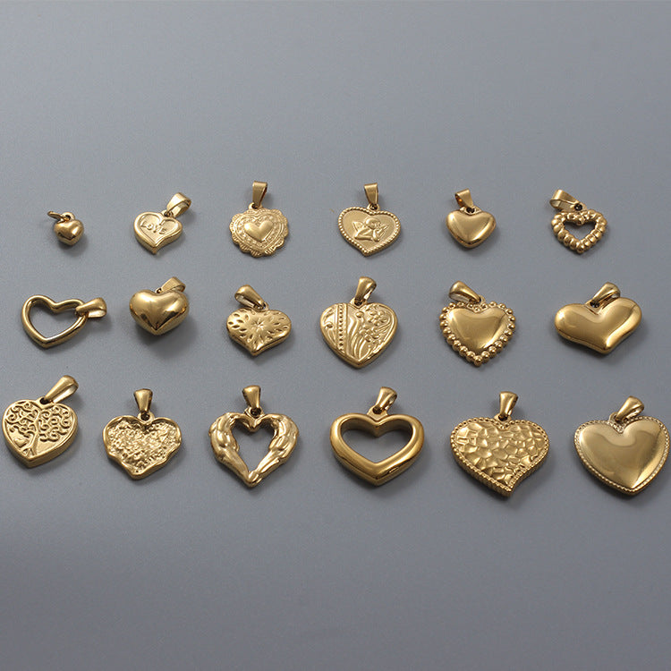Stainless Steel Hydraulic Peach Heart Charm Gold