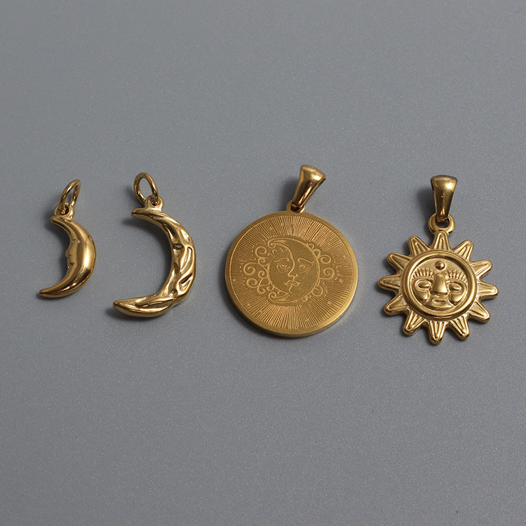 Stainless Steel Sun & Moon Crescent Charm Gold