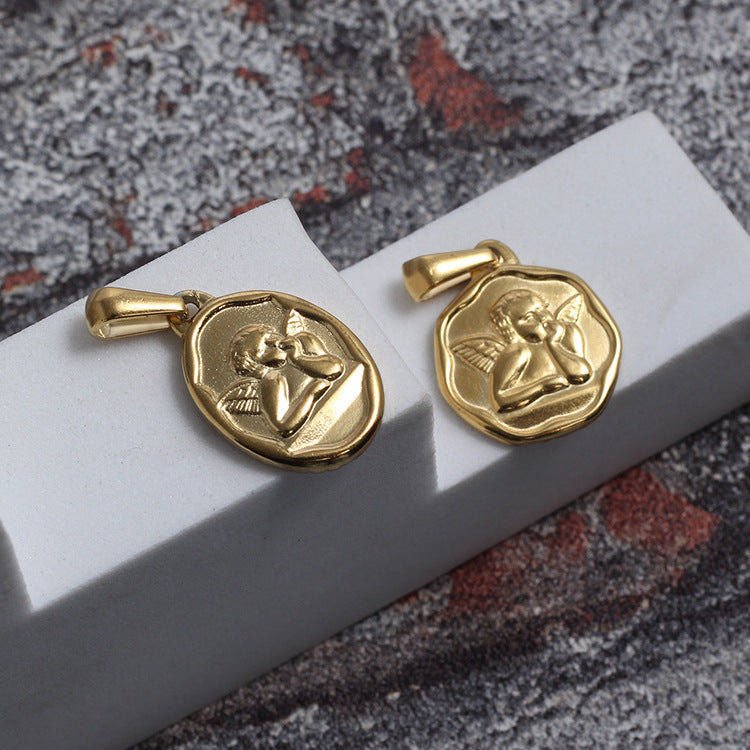 Titanium Stainless Steel Charm Gold Cupid Angels