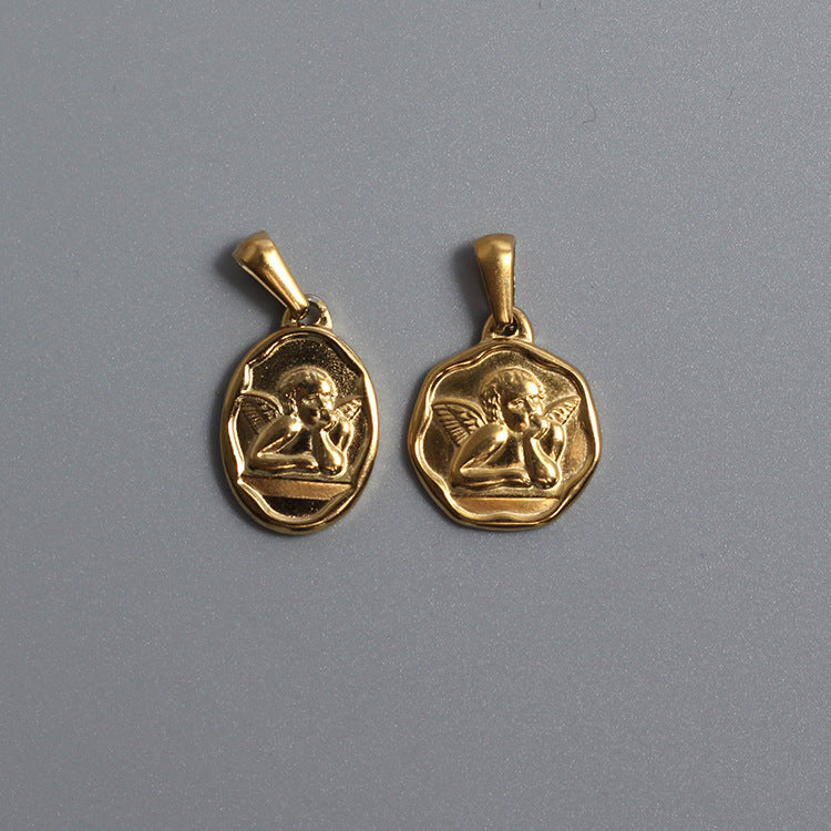 Titanium Stainless Steel Charm Gold Cupid Angels