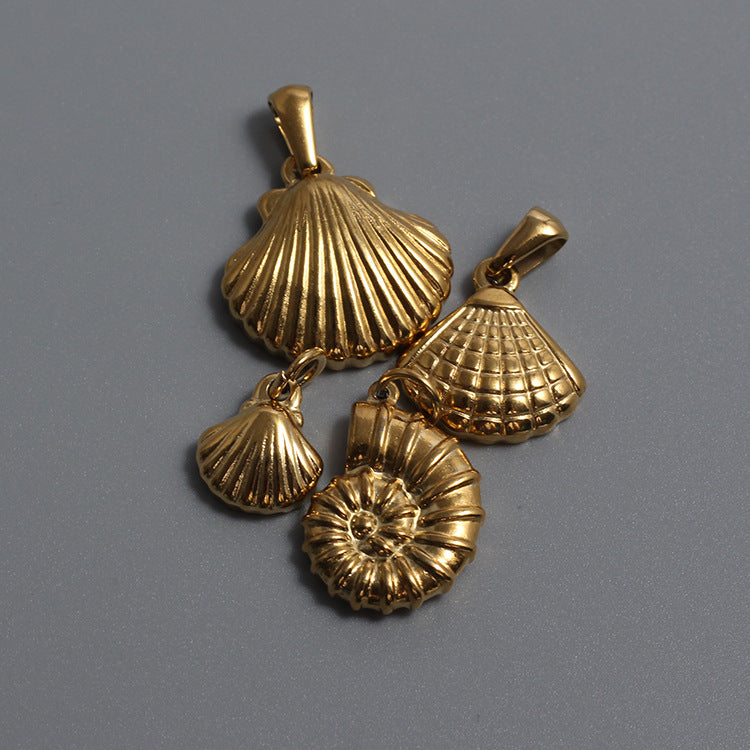 Stainless Steel Shell and Nautilus Charm Gold