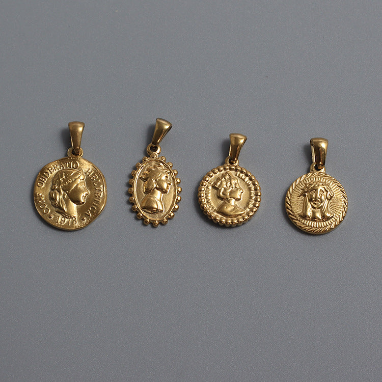 Titanium Stainless Steel Charm Jesus Queen 10 Rappen Coin Gold