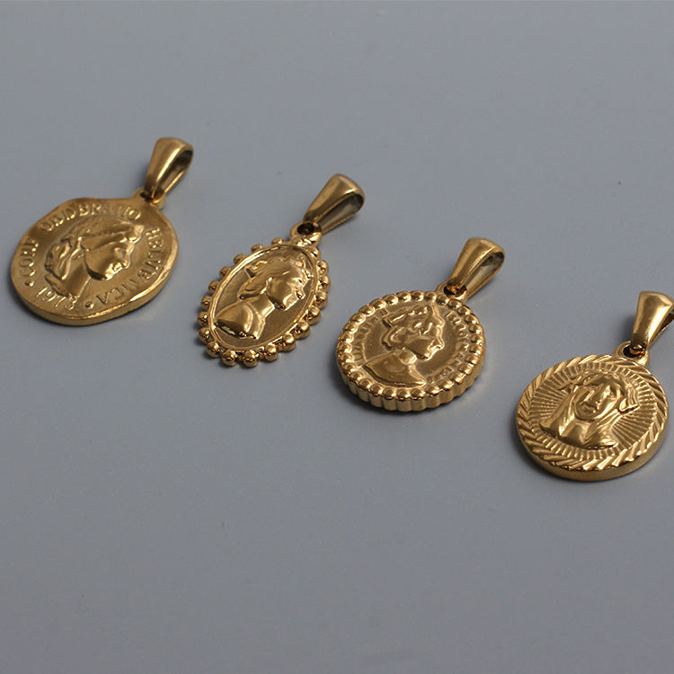 Titanium Stainless Steel Charm Jesus Queen 10 Rappen Coin Gold