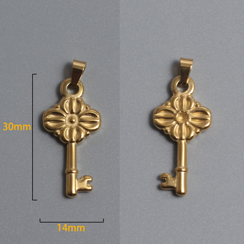 Stainless Steel Key Charm Gold