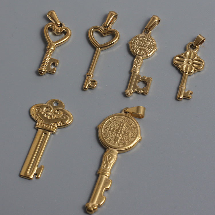 Stainless Steel Key Charm Gold