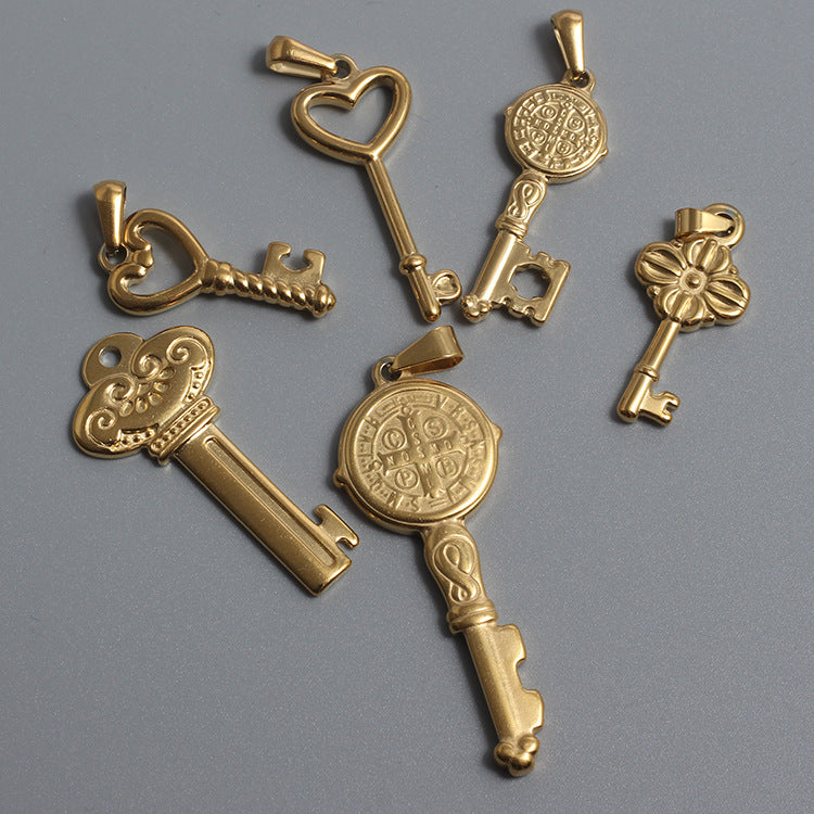 Stainless Steel Key Charm Gold