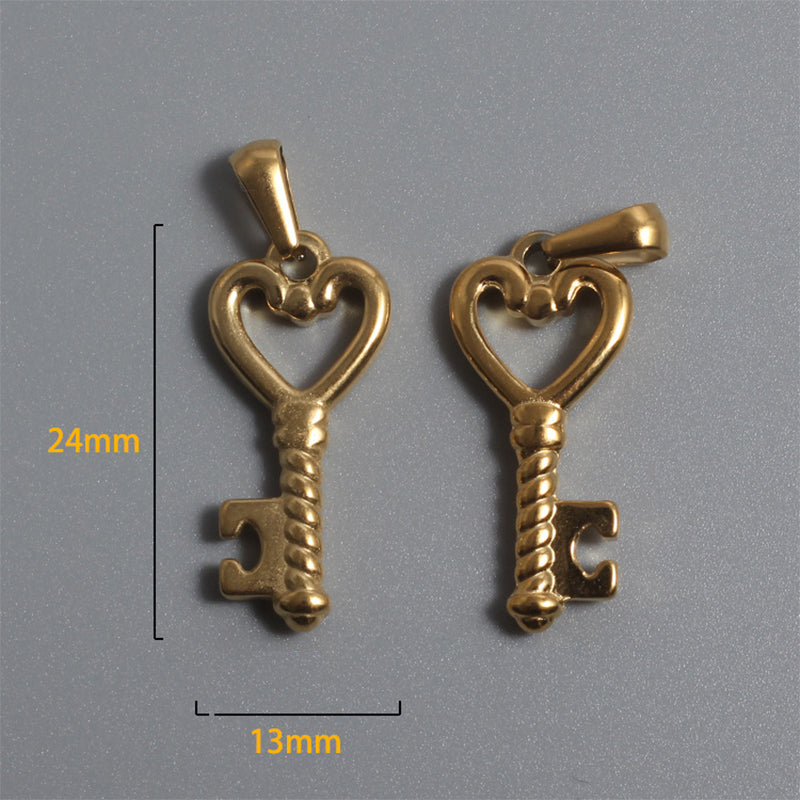 Stainless Steel Key Charm Gold