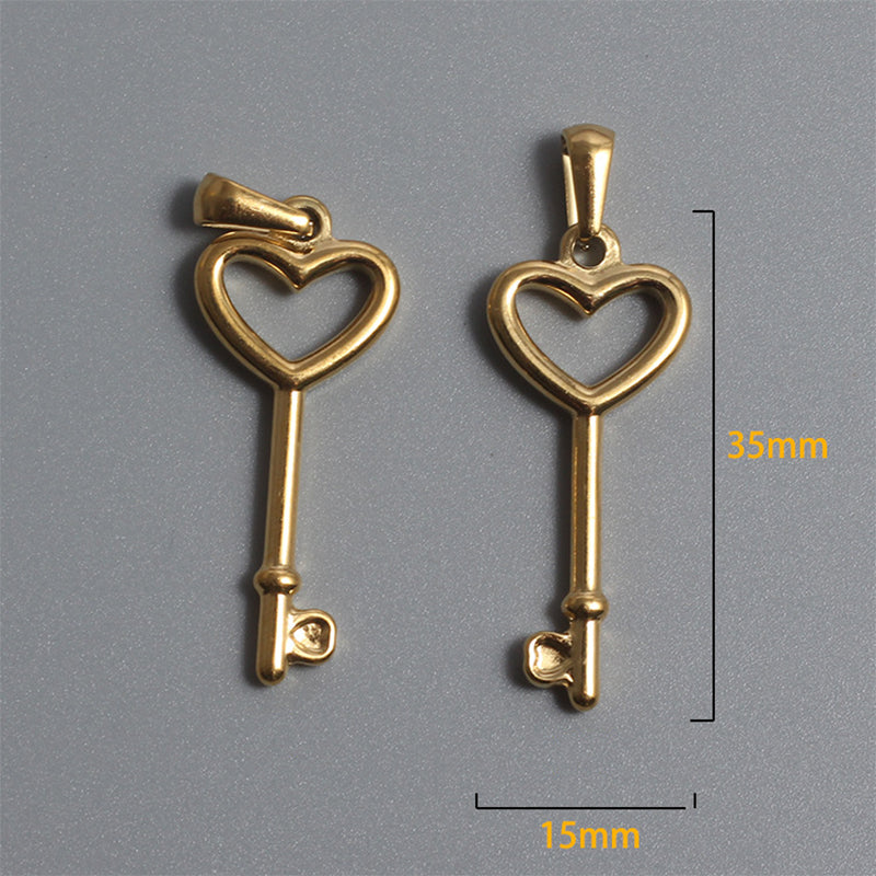 Stainless Steel Key Charm Gold