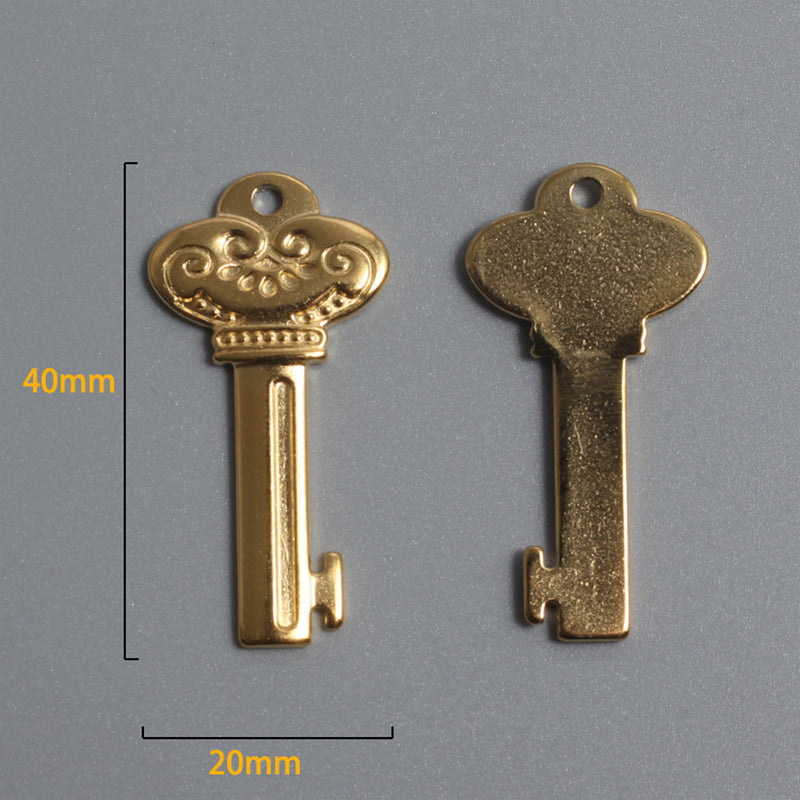Stainless Steel Key Charm Gold