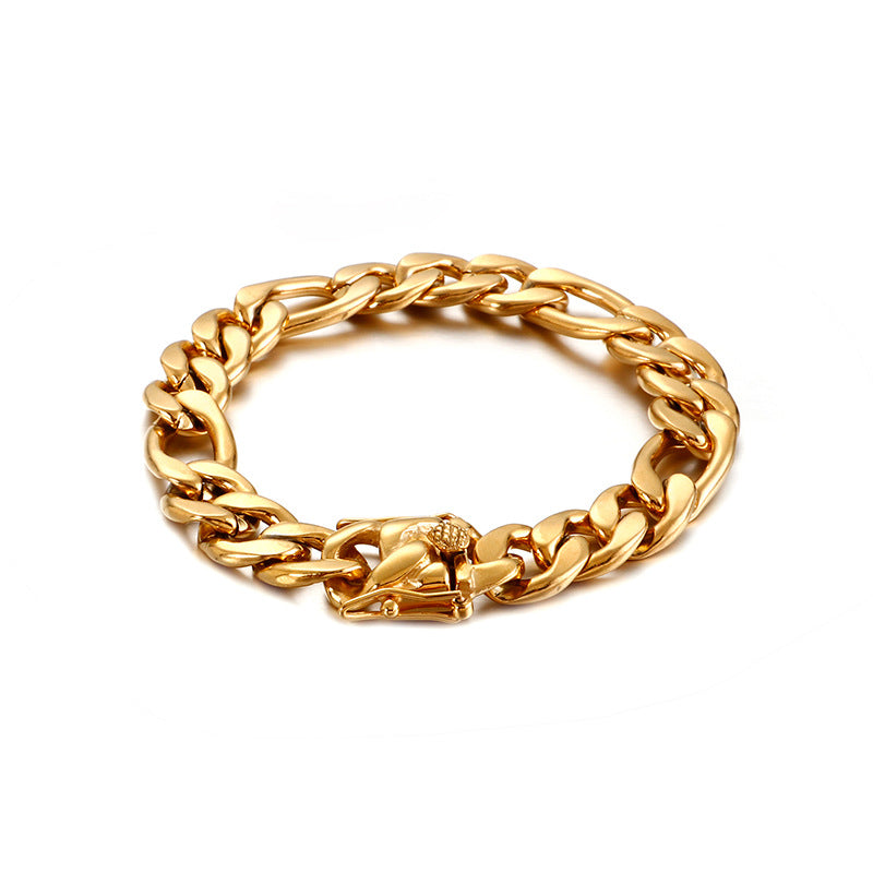 Titanium Stainless Steel Figaro Chain Bracelet Iced Box Clasp 12mm