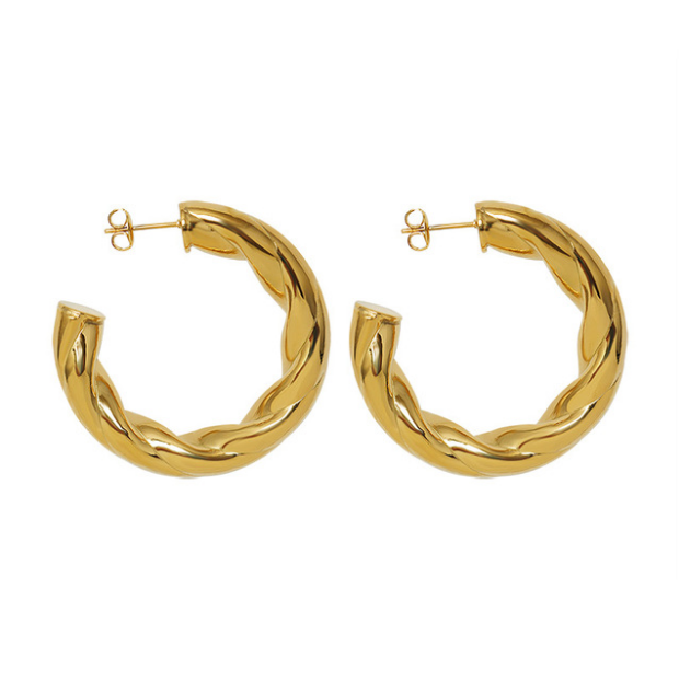 Stainless Steel Rope Hoop Earrings Gold