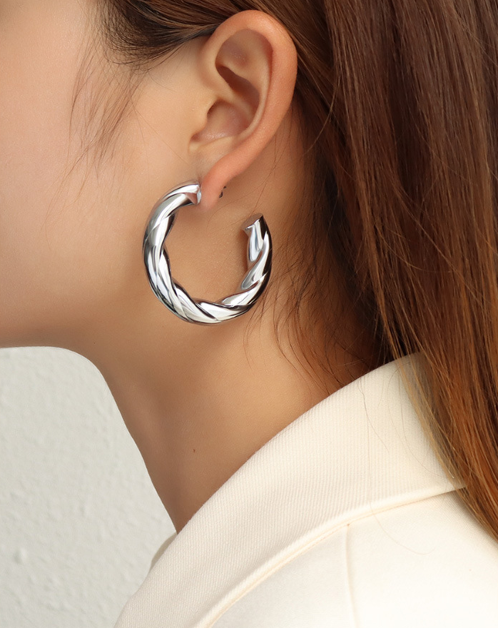 Stainless Steel Rope Hoop Earrings Gold