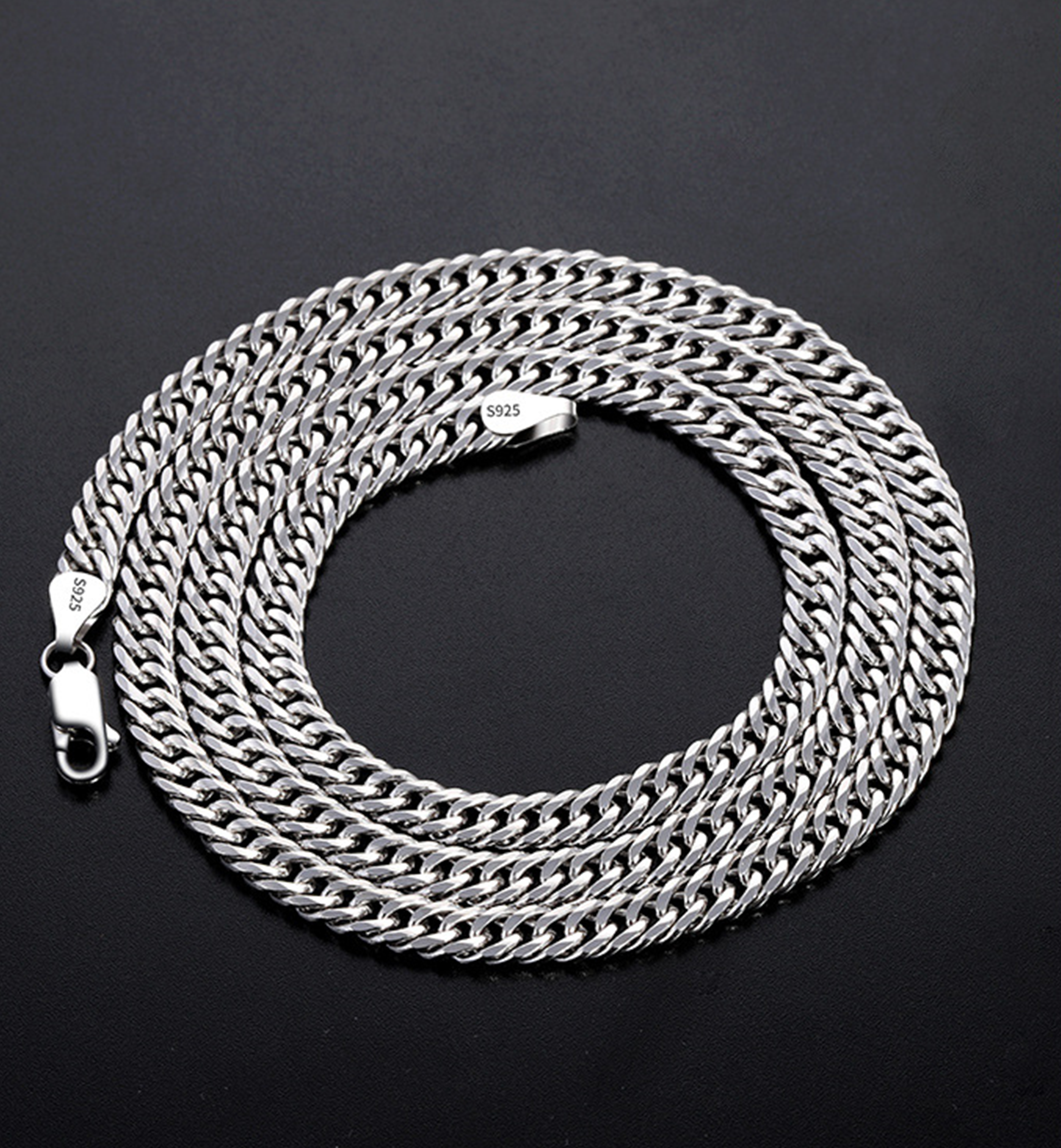 Sterling silver Silver Cuban Link Chain Necklace 2/3/4/5 mm  Plating Silver