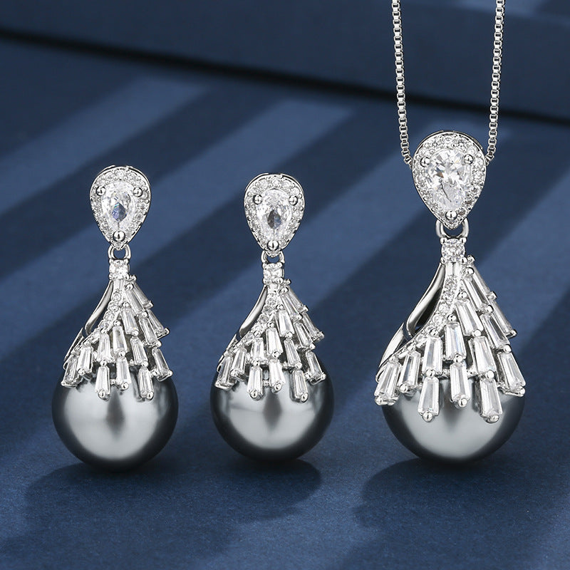 Akoya Silver-Blue Pearl Colored Gemstone Jewelry Set