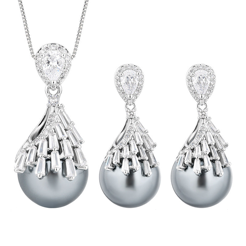 Akoya Silver-Blue Pearl Colored Gemstone Jewelry Set