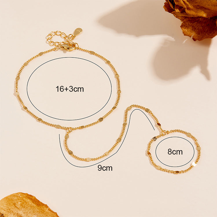 The size of the hand chain. The length of the bracelet part is 16+3cm, the connection part is 9cm, the ring part is 8cm.