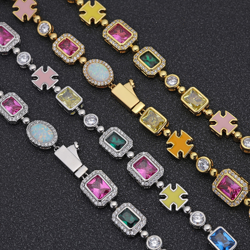 Multi Colored Gemstone Halo Motif Enamel Cross Necklace (Copy)