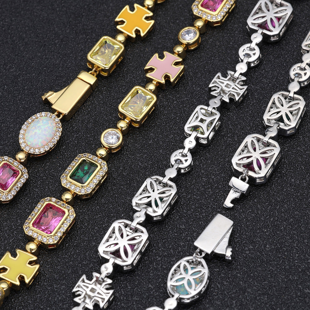 Multi Colored Gemstone Halo Motif Enamel Cross Necklace (Copy)