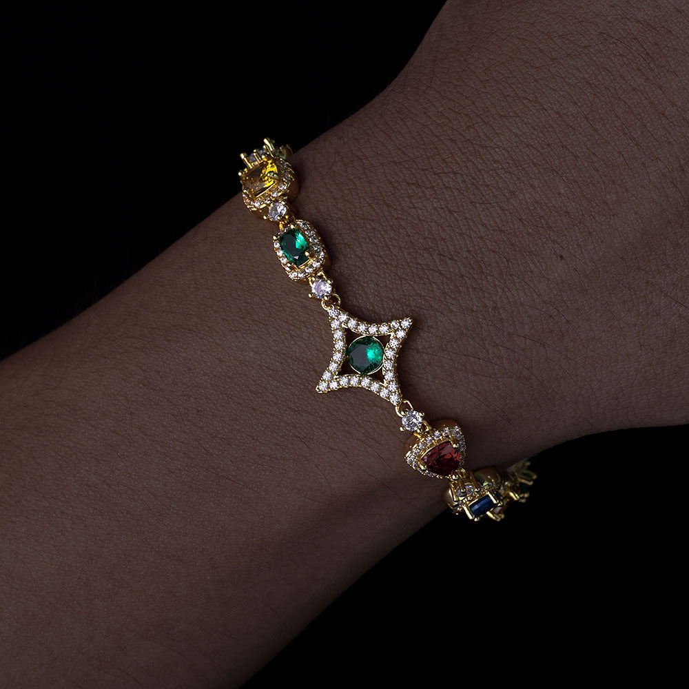 Multi Colored Gemstone Halo Motif Bracelet North Star (Copy)