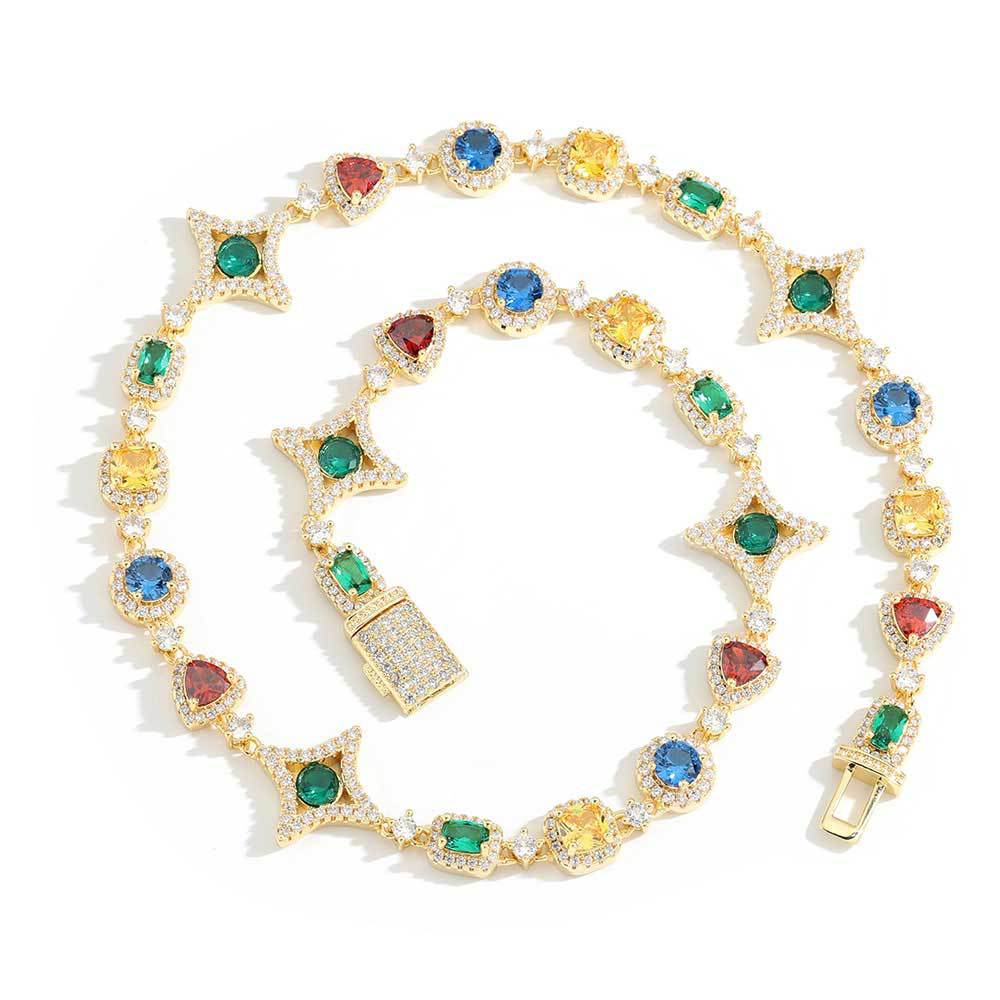 Multi Colored Gemstone Halo Motif Necklace North Star (Copy)