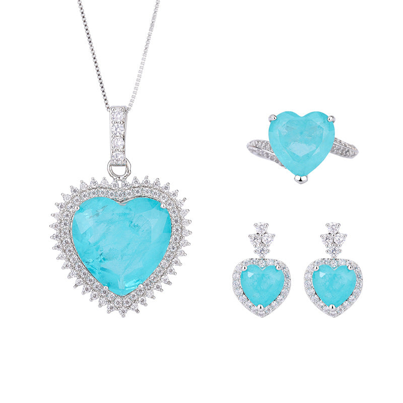 Paraíba Tourmaline Colored Heart Gemstone Jewelry Set