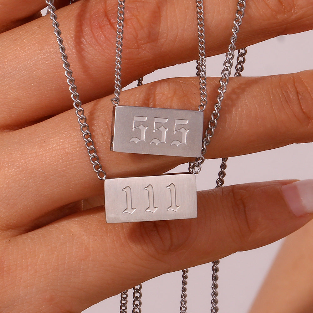 Stainless Steel Angle Number Tag Necklace