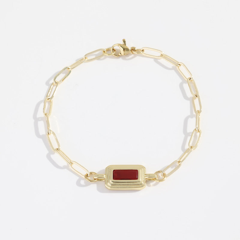 Stainless Steel Bezel Rectangle Birthstone Bracelet