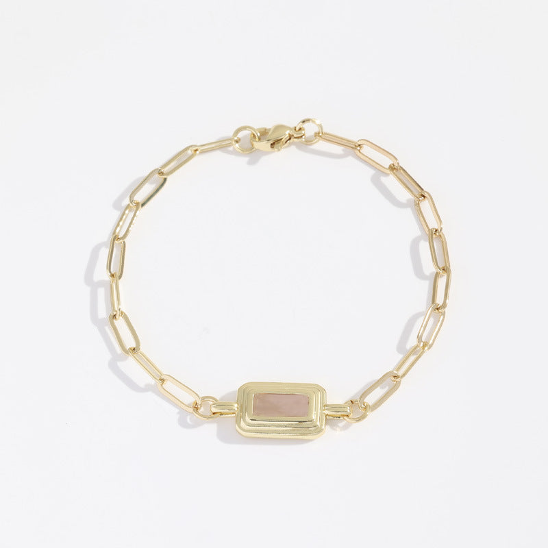 Stainless Steel Bezel Rectangle Birthstone Bracelet