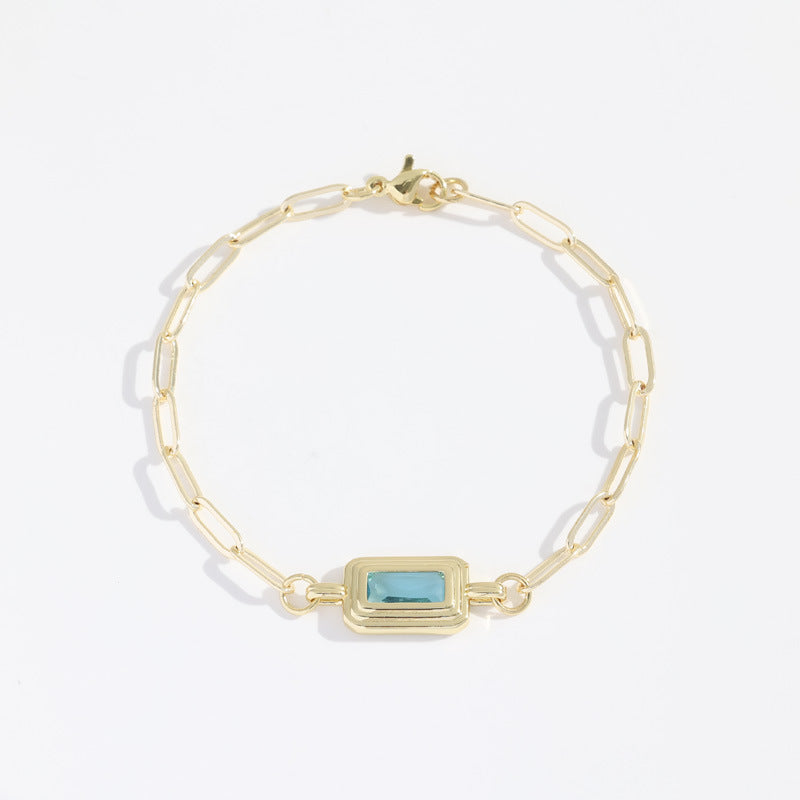Stainless Steel Bezel Rectangle Birthstone Bracelet
