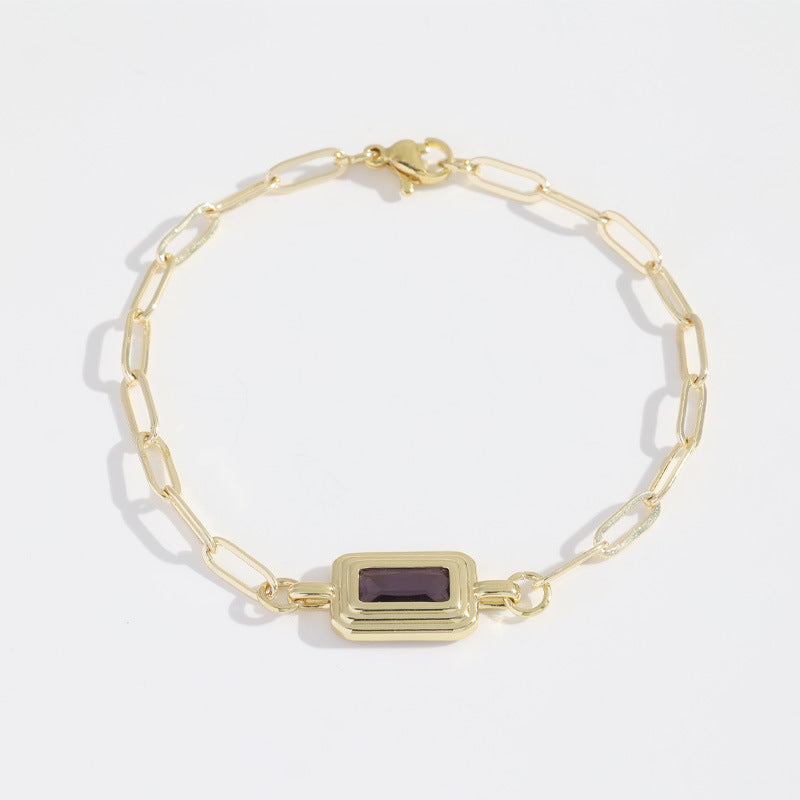 Stainless Steel Bezel Rectangle Birthstone Bracelet