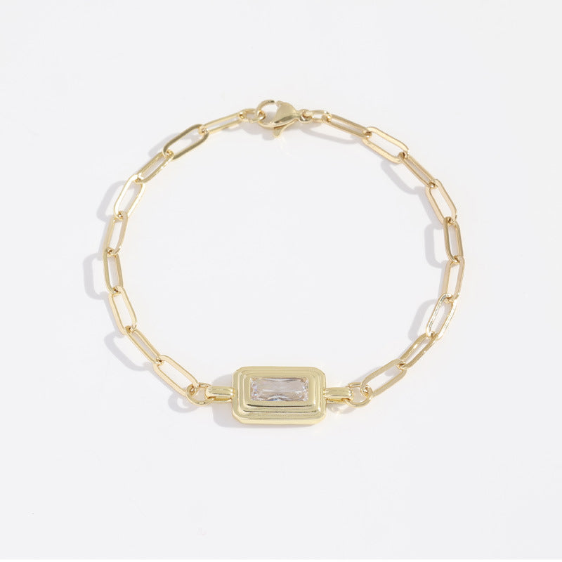 Stainless Steel Bezel Rectangle Birthstone Bracelet