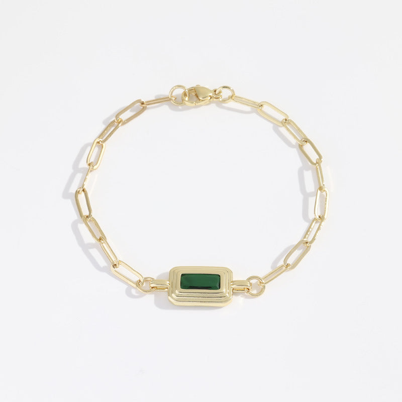 Stainless Steel Bezel Rectangle Birthstone Bracelet