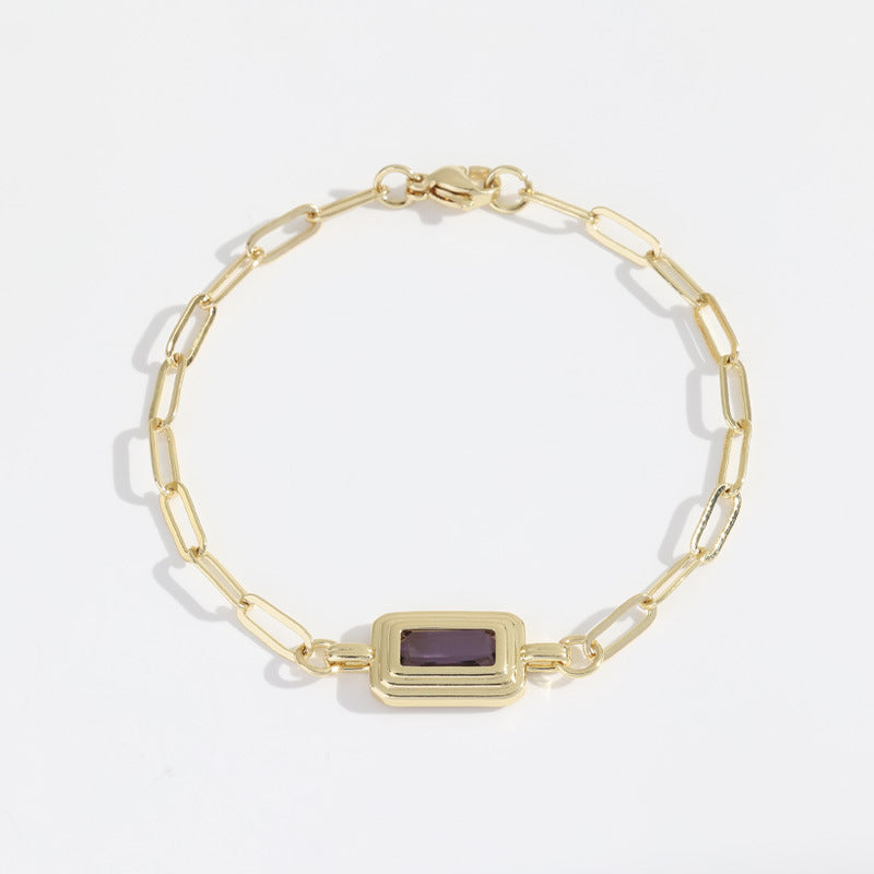 Stainless Steel Bezel Rectangle Birthstone Bracelet