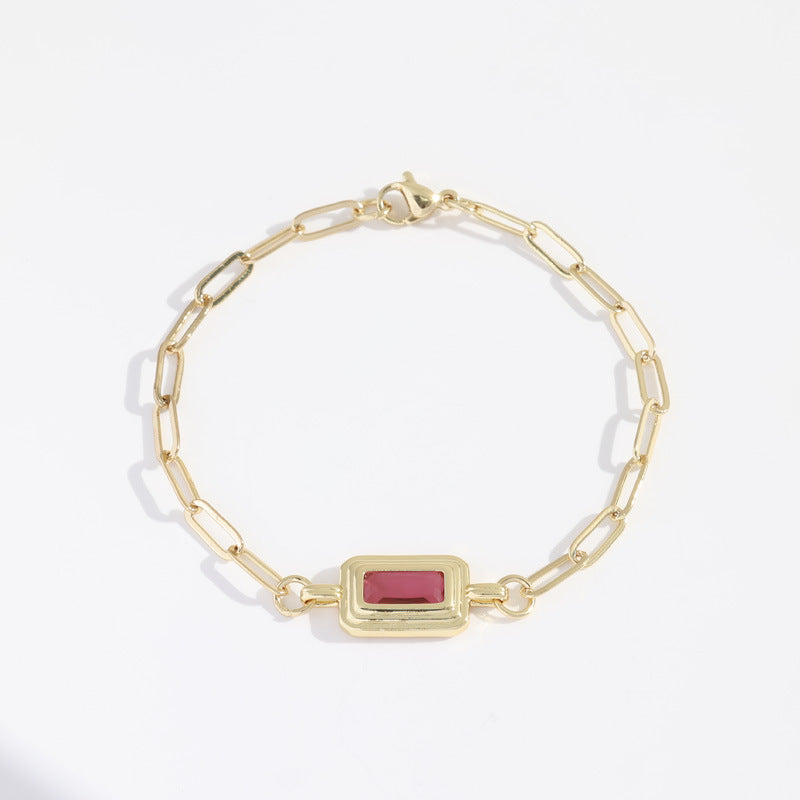 Stainless Steel Bezel Rectangle Birthstone Bracelet