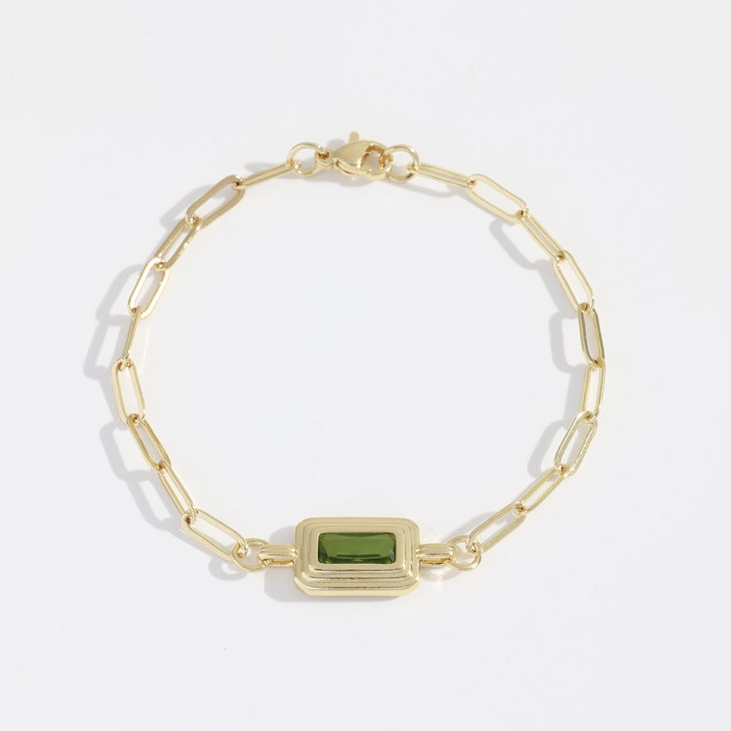 Stainless Steel Bezel Rectangle Birthstone Bracelet