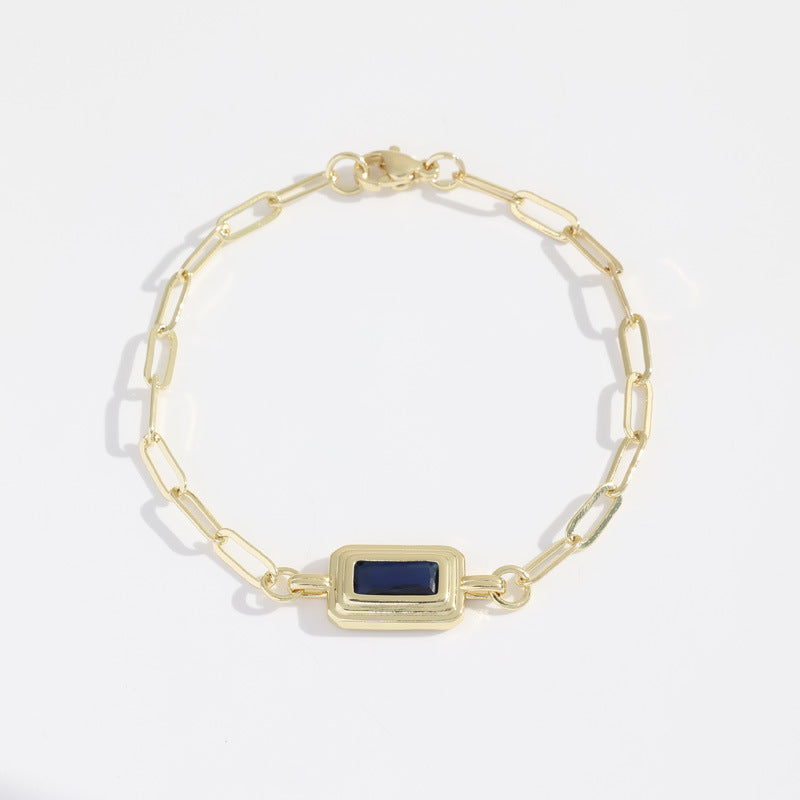 Stainless Steel Bezel Rectangle Birthstone Bracelet