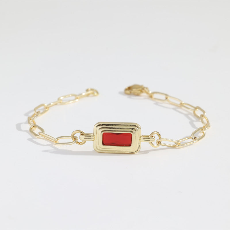 Stainless Steel Bezel Rectangle Birthstone Bracelet