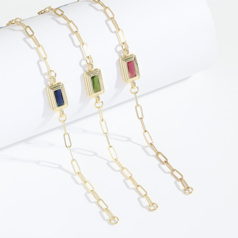 Stainless Steel Bezel Rectangle Birthstone Bracelet