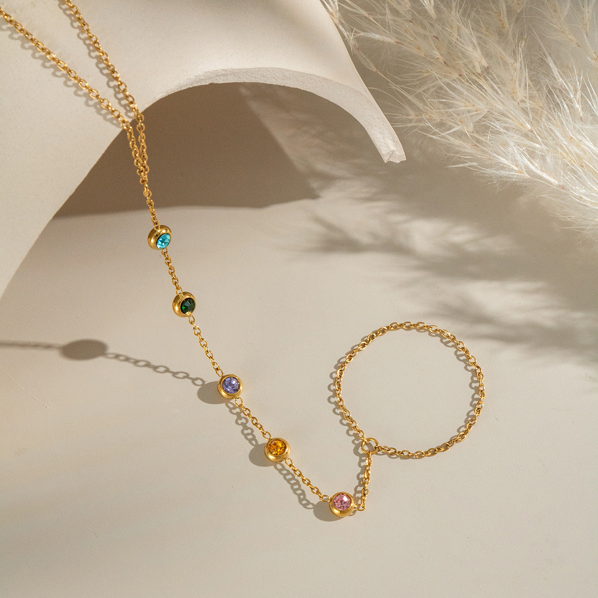 Stainless Steel Colorful Zirconia Hand Chain Bracelet
