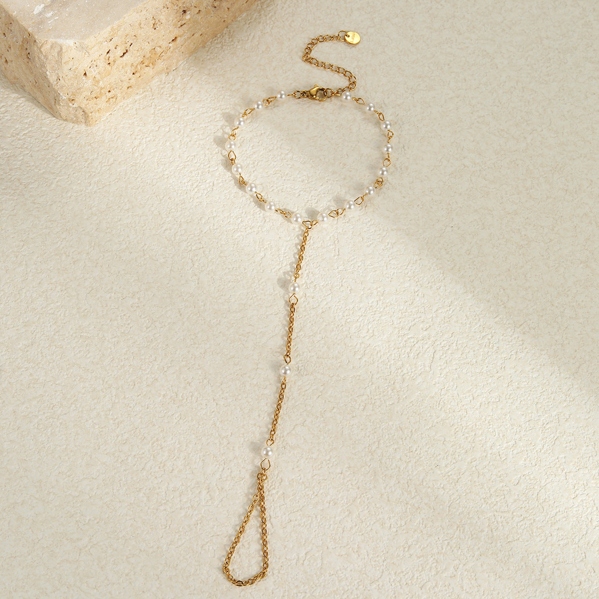 Stainless Steel Pearl Zirconia Hand Chain Bracelet