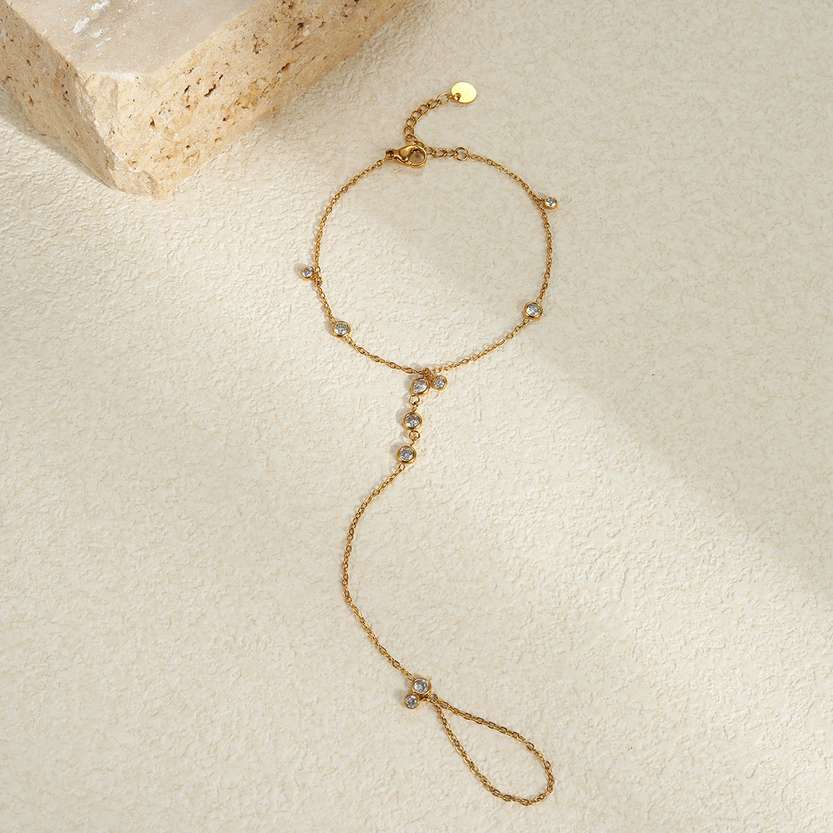 Stainless Steel Pearl Zirconia Hand Chain Bracelet