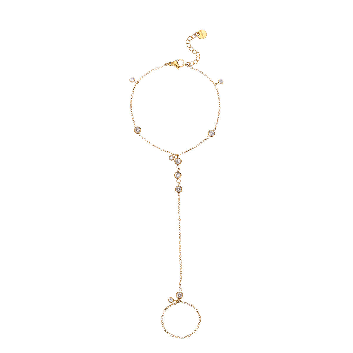 Stainless Steel Pearl Zirconia Hand Chain Bracelet