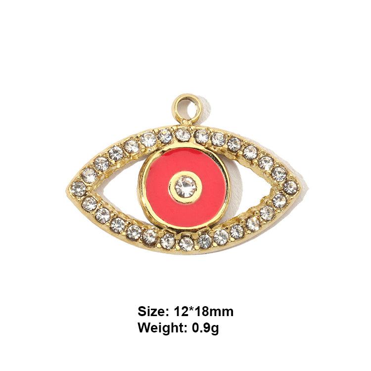 A gold plating evil eye design red enamel with paved zirconias stainless steel charm