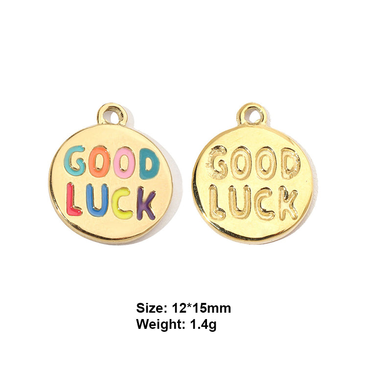 A gold plating written GOOD LUCK design colorful enamel stainless steel charm